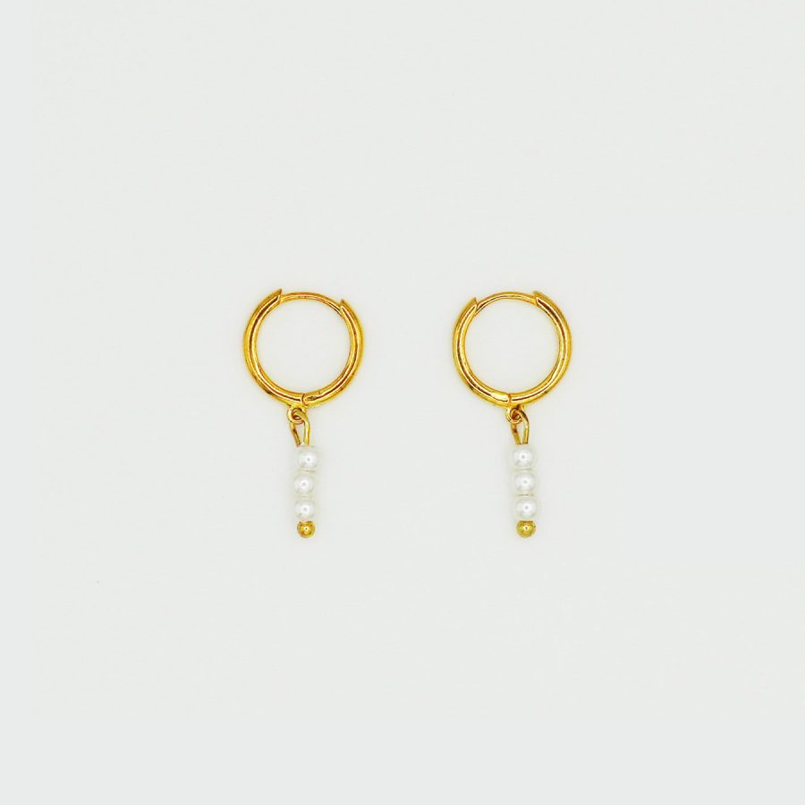 Mini Pearl Drop Huggies | Gold Plated Earrings
