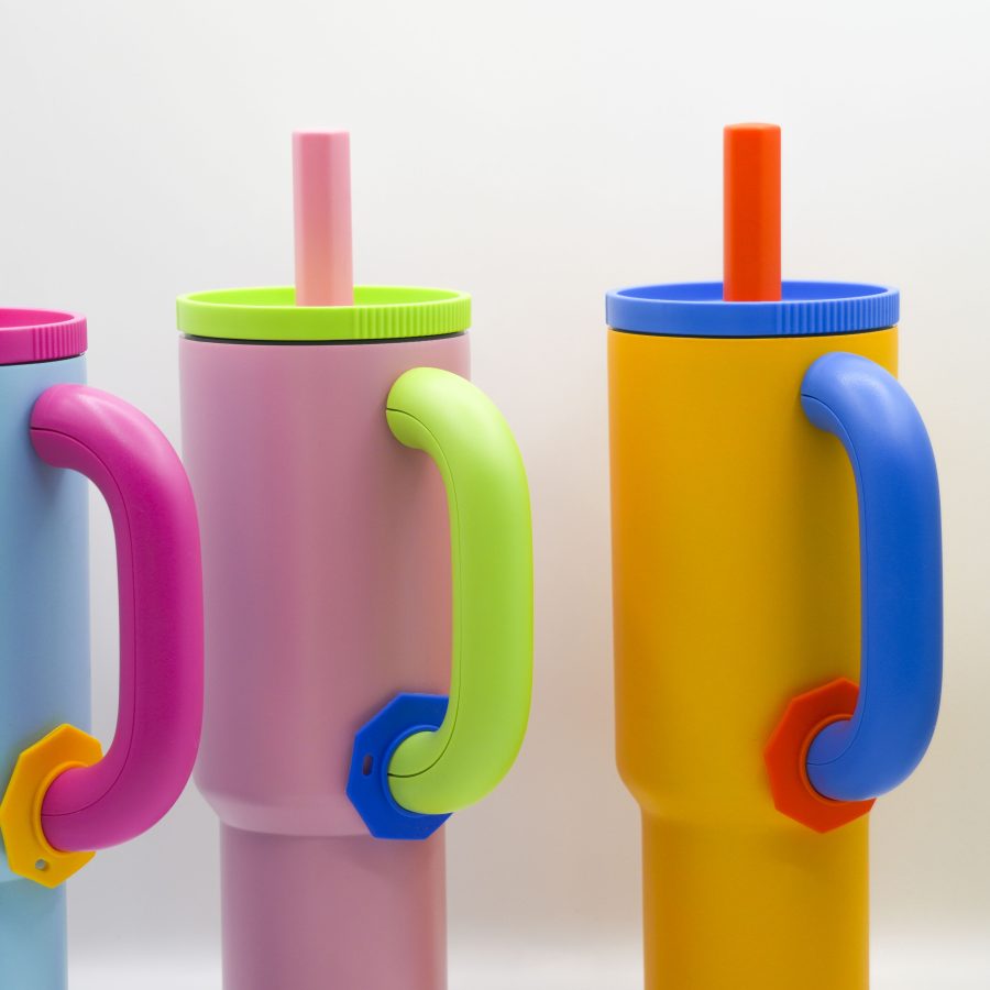 ColorPop Handle Tumblers in assorted vibrant colors with straws
