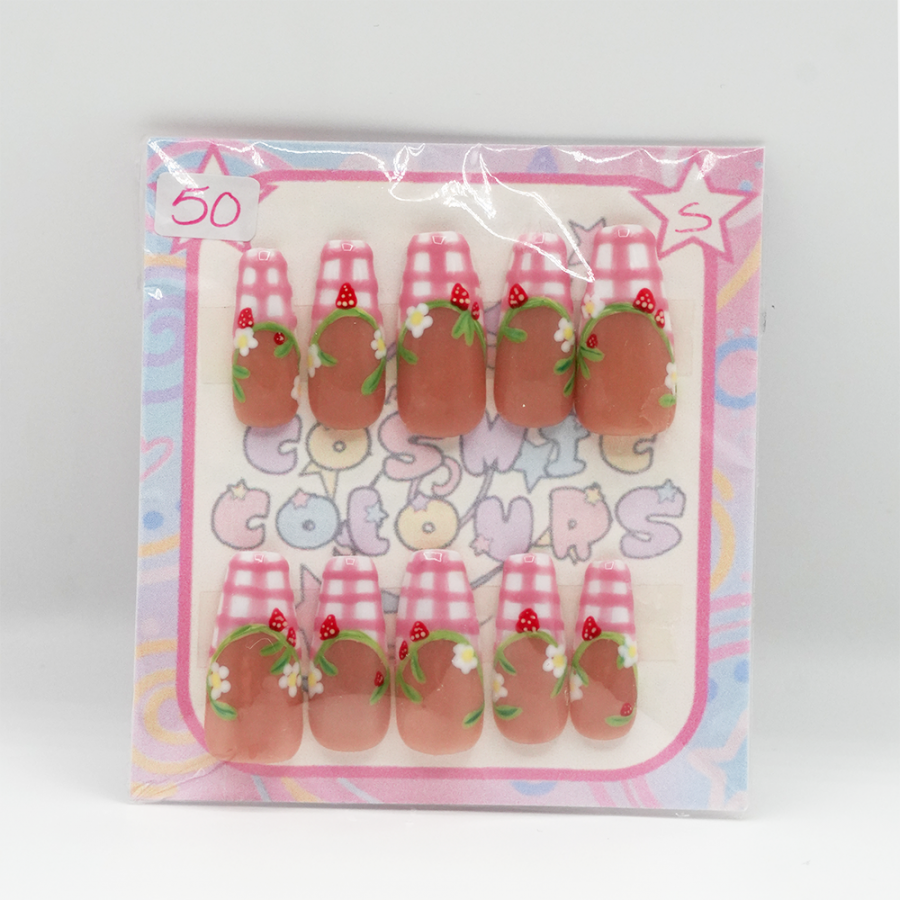 Strawberry Patch Press-On Nails – Long Coffin (S)