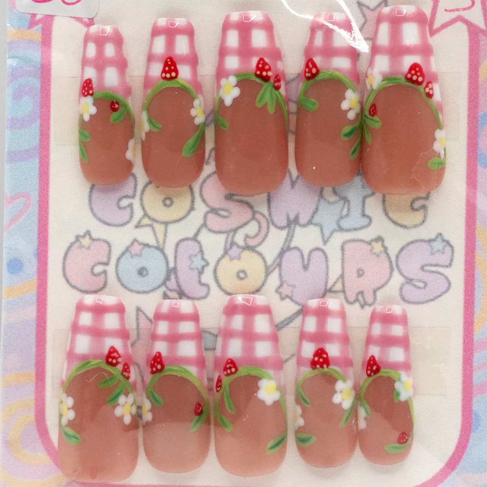 Strawberry Patch Press-On Nails β Long Coffin (S) - Image 3