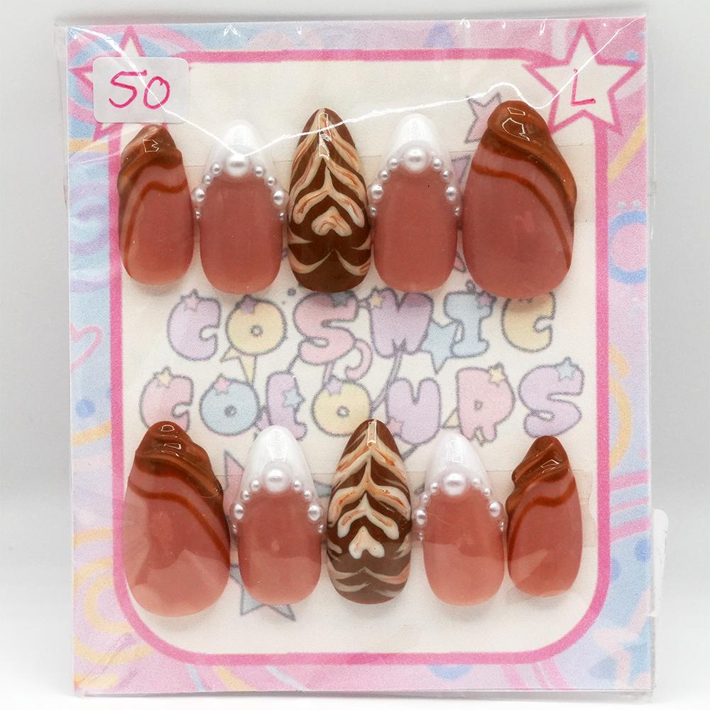 Chai Latte Press-On Nails β Long Almond (L) - Image 2