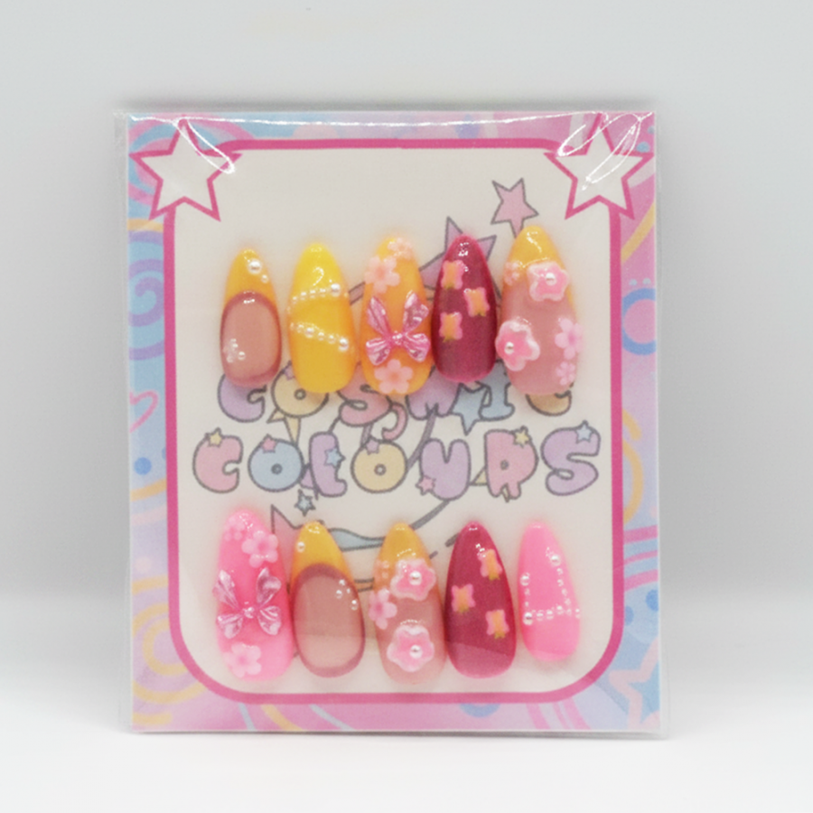 Dainty Flower Press-On Nails – Long Almond (XS)