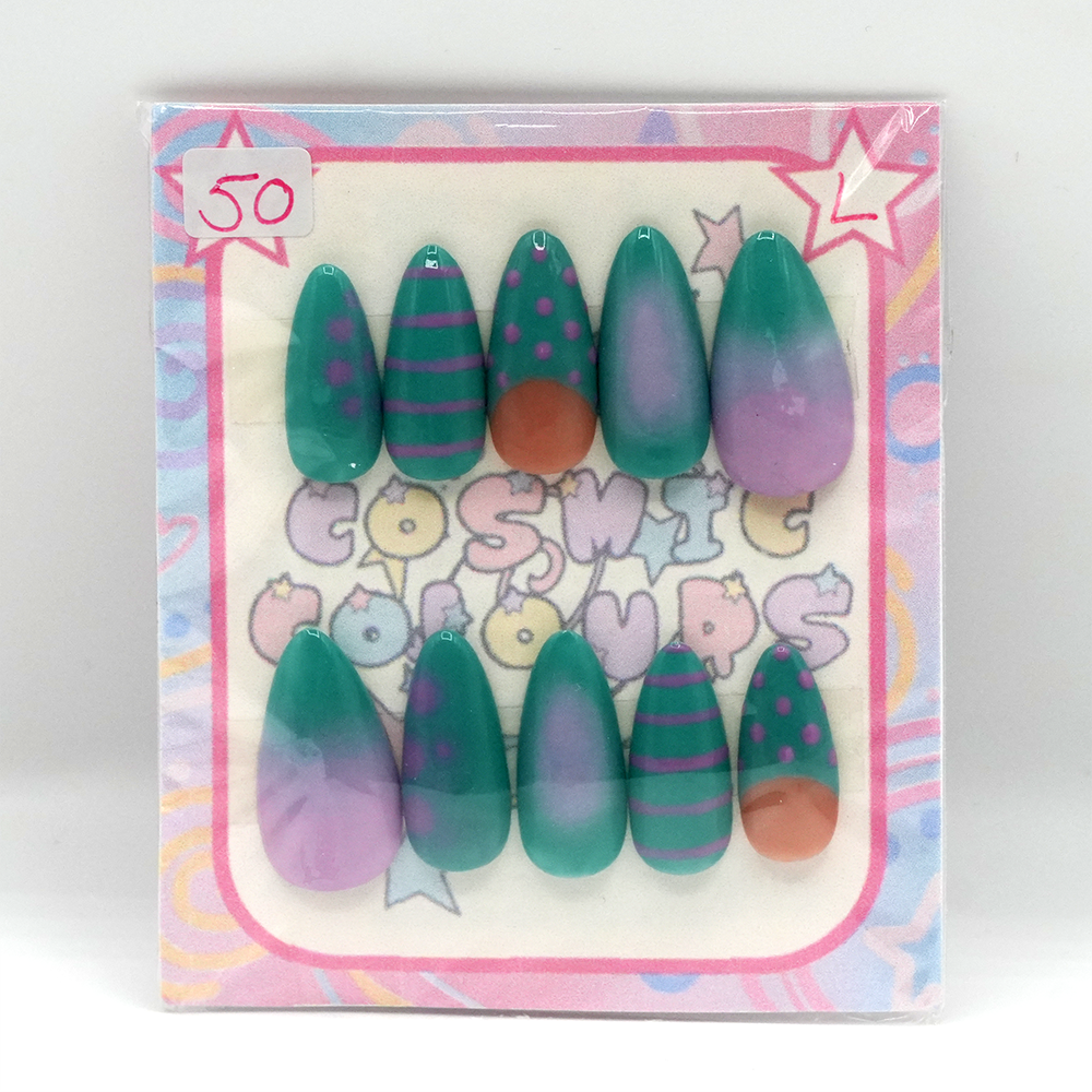 Dot and Dash Press-On Nails β Blue (Long Almond, L) - Image 5