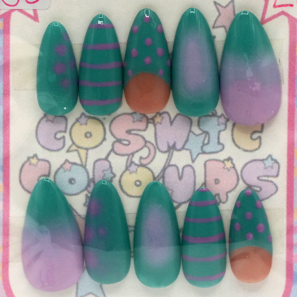 Dot and Dash Press-On Nails β Blue (Long Almond, L) - Image 2