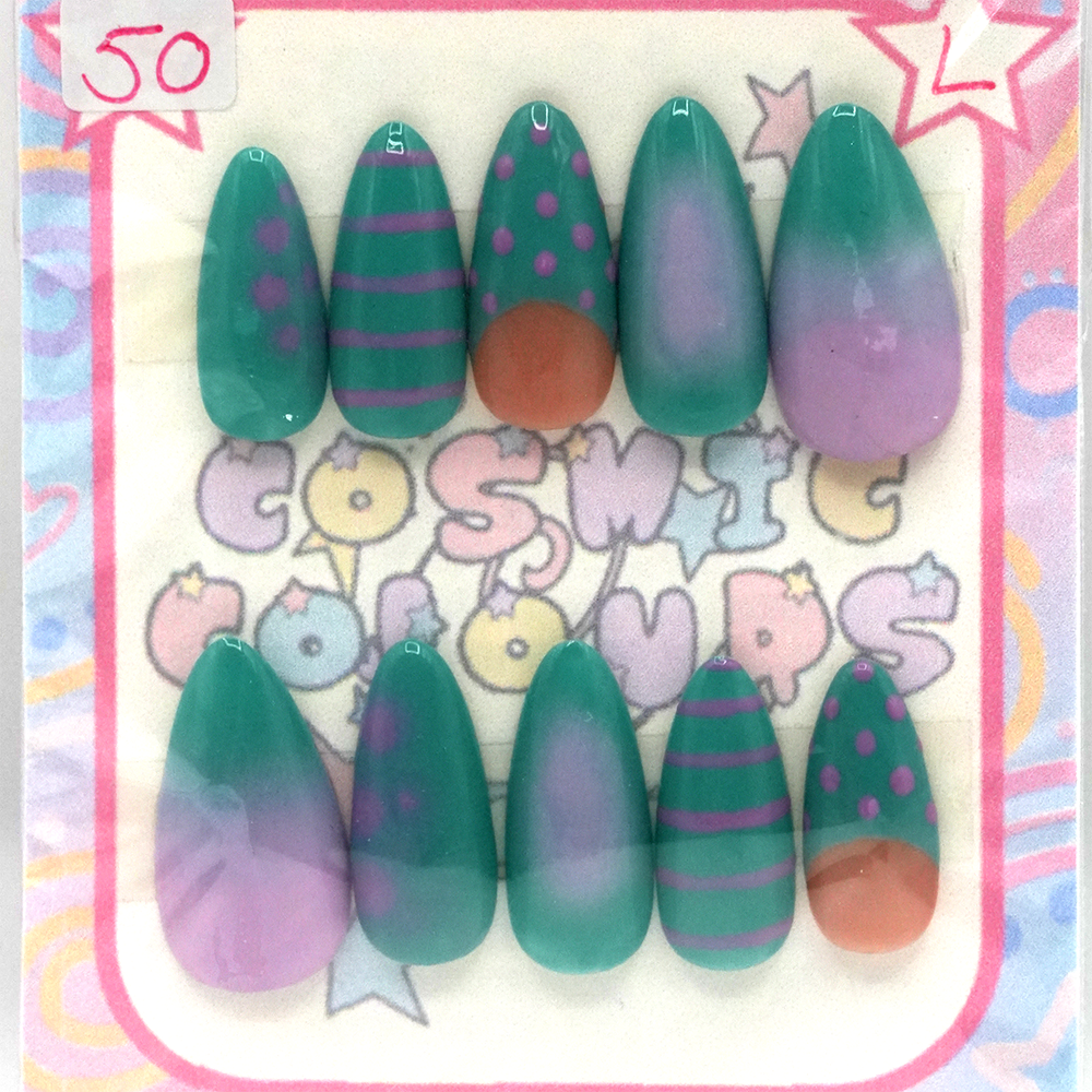 Dot and Dash Press-On Nails β Blue (Long Almond, L) - Image 4