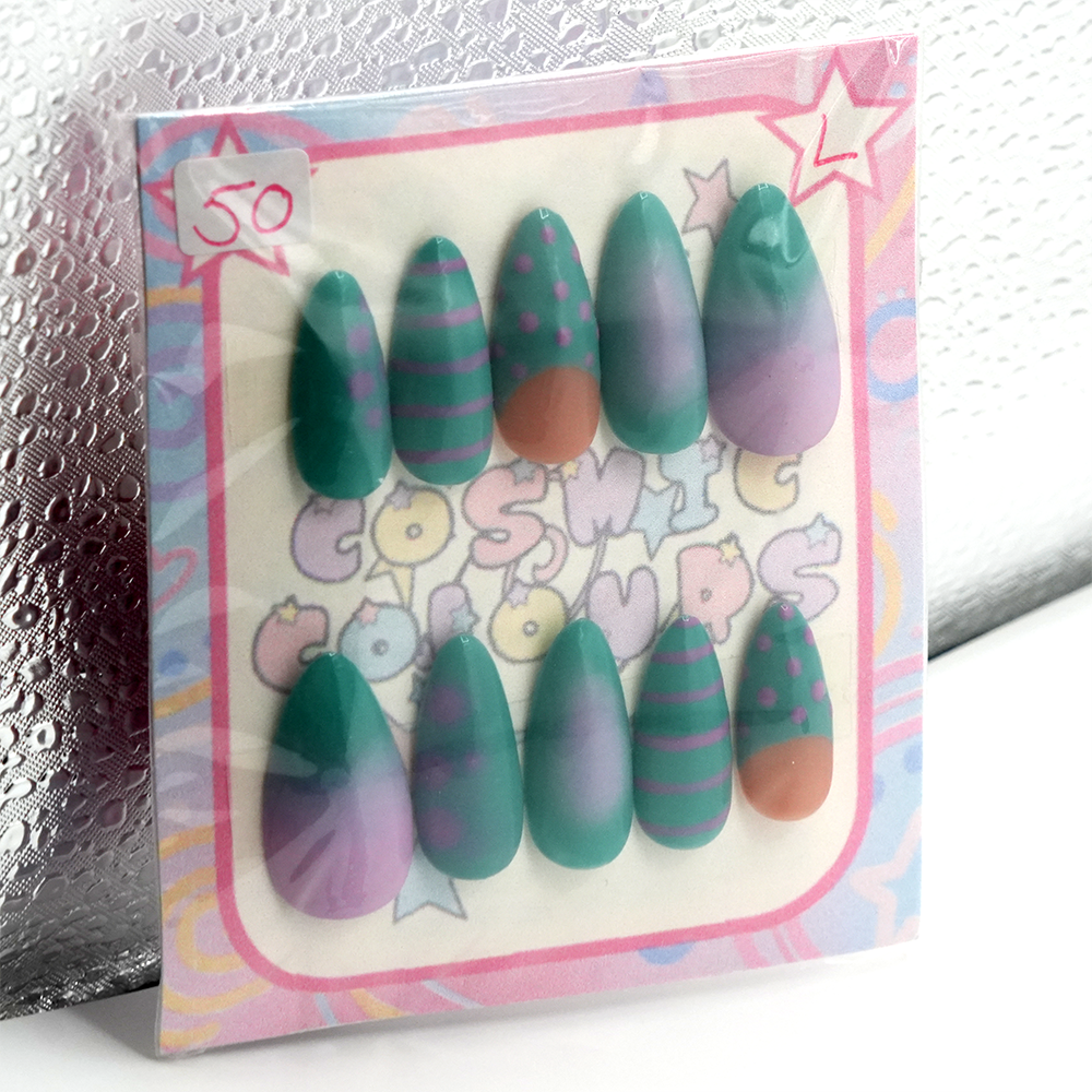 Dot and Dash Press-On Nails β Blue (Long Almond, L) - Image 3