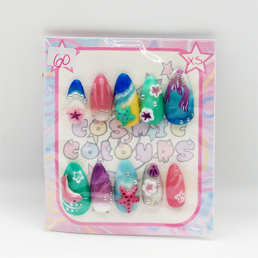 Tropical Paradise Press-On Nails – Long Almond (XS)