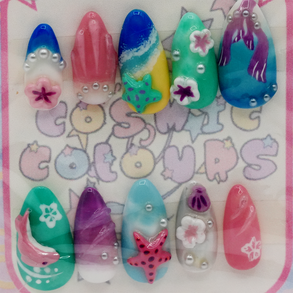 Tropical Paradise Press-On Nails β Long Almond (XS) - Image 5
